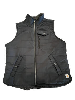 Carhartt Vest Womens Size L  Reversible Utility Rain Defender Black Sherpa Line